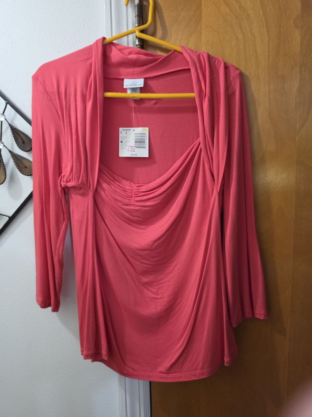 Drape Front Coral Pink Top Size L NWT